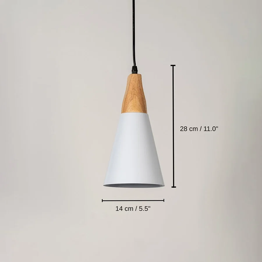 White metal pendant light, 28 x 14 x 14 cm (11.0 x 5.5 x 5.5 inches) dimensions