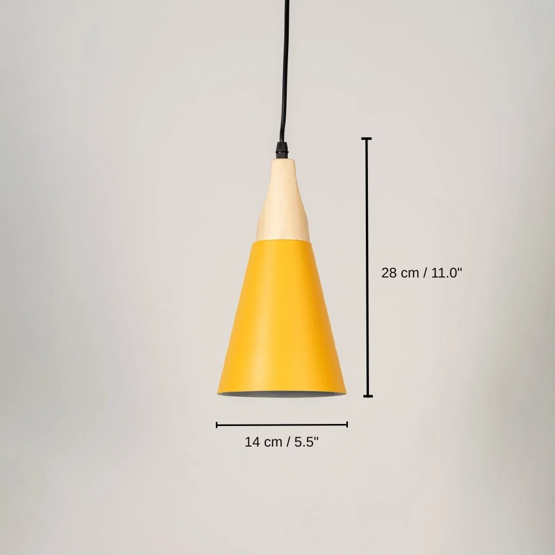 Yellow metal pendant light, 28 x 14 x 14 cm (11.0 x 5.5 x 5.5 inches) dimensions