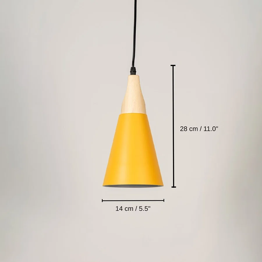 Yellow metal pendant light, 28 x 14 x 14 cm (11.0 x 5.5 x 5.5 inches) dimensions