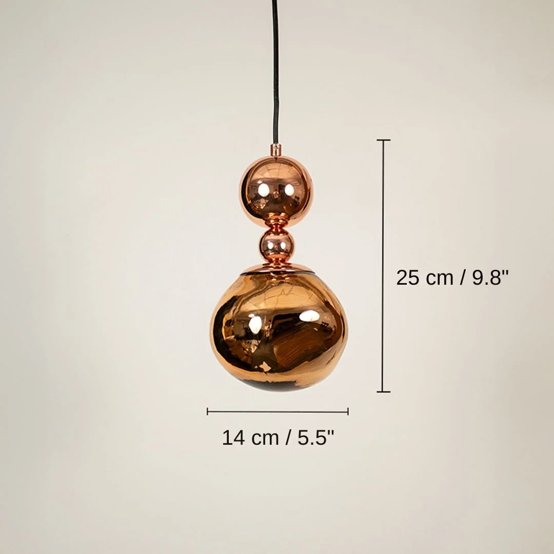 Copper finish metal globe pendant light, 25 x 14 x 14 cm (9.8 x 5.5 x 5.5 inches) dimensions