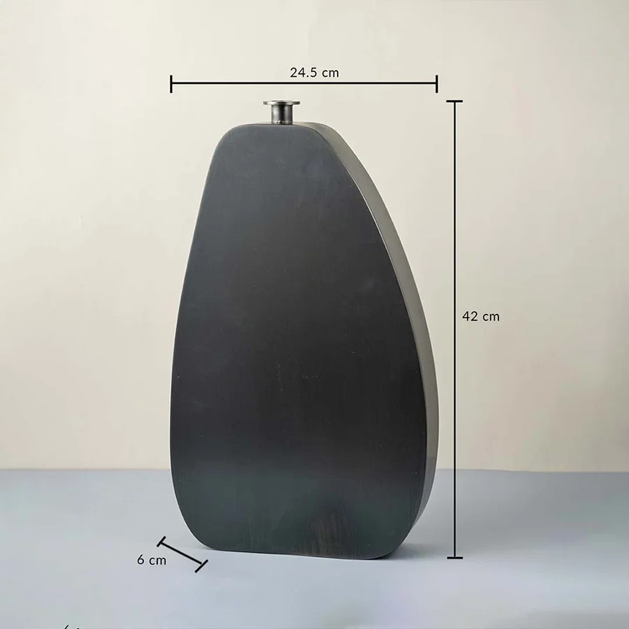 Black wooden vase with matte finish 42 cm height 24.5 cm width and 6 cm depth ideal for home decoration.