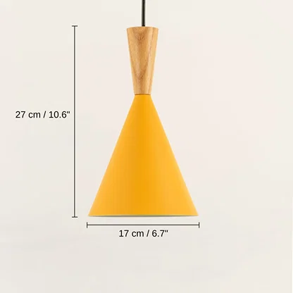 Wood Tip Pendant Lamp - Cone & Yellow, 27 x 17 x 17 cm (10.6 x 6.7 x 6.7 inches) dimensions