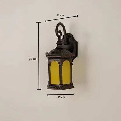 Dimension image of the black outdoor wall lantern showing a height of 77 cm a width of 37 cm and a projection of 29 cm from the wall.