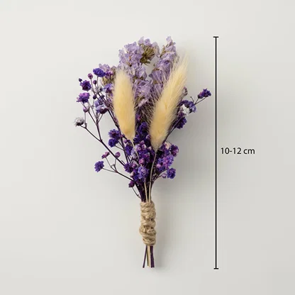 Dried flower bunch with purple blooms showing height 10 to 12 cm ideal for vase styling tabletop and natural home Decor.