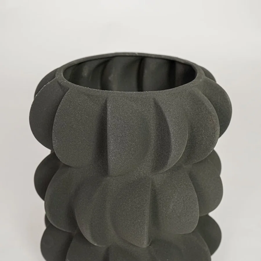 Black ceramic decorative vase with sculpted bubble texture perfect for elegant dried floral display and stylish interior decor.