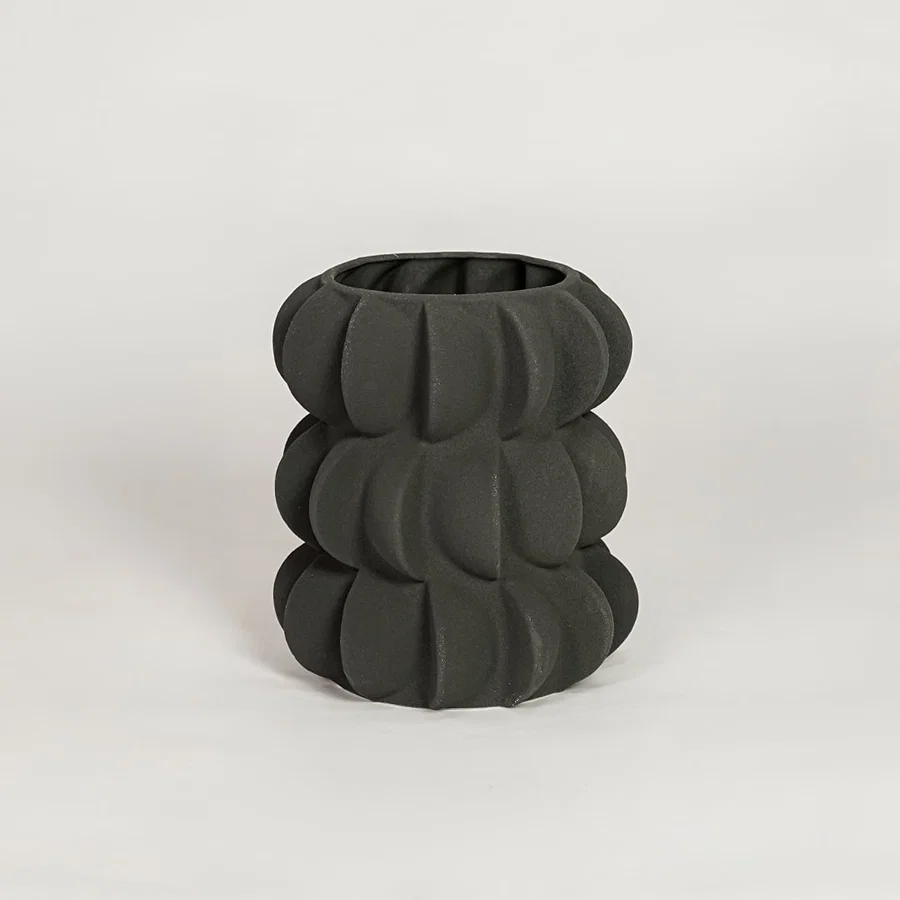 Modern black ceramic decorative flower vase with sculpted bubble design ideal for console table shelf and stylish home decor.