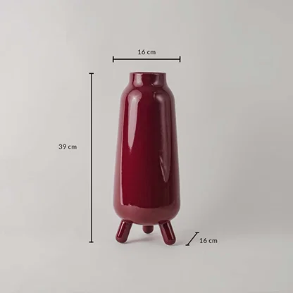 Ceramic decorative vase measuring 39 cm height and 16 cm width designed for tabletop shelf and floor decor placement.