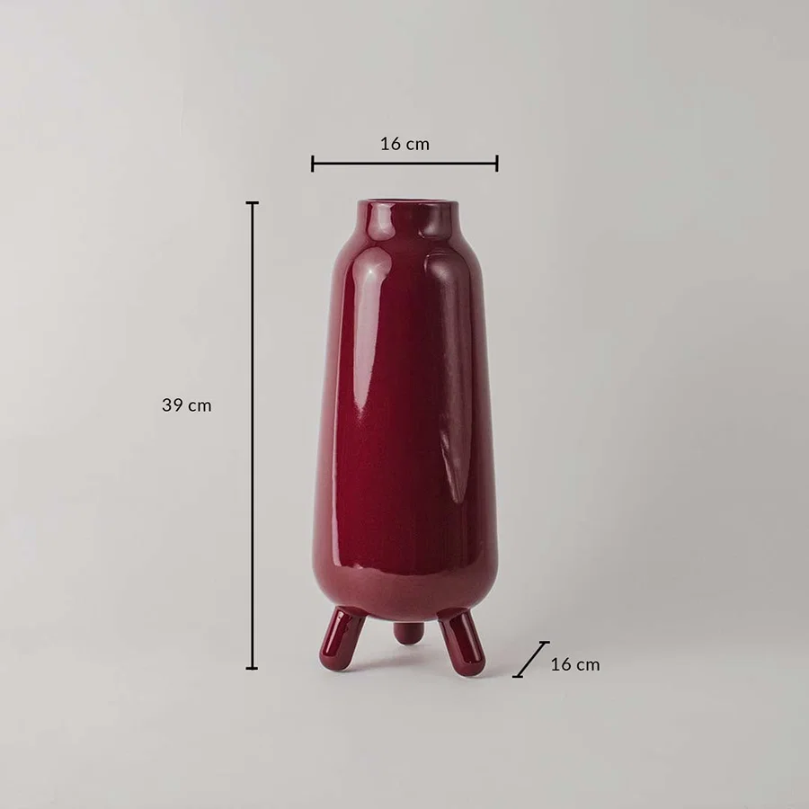 Ceramic decorative vase measuring 39 cm height and 16 cm width designed for tabletop shelf and floor decor placement.