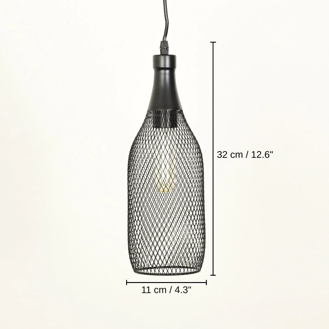Modern black metal mesh pendant light, 32 x 11 x 11 cm (12.6 x 4.3 x 4.3 inches) dimensions