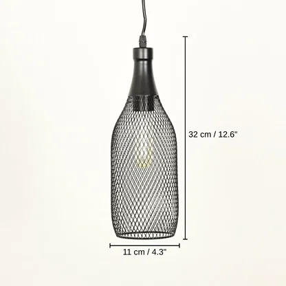 Modern black metal mesh pendant light, 32 x 11 x 11 cm (12.6 x 4.3 x 4.3 inches) dimensions
