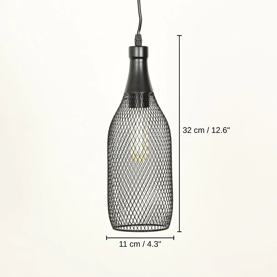 Modern black metal mesh pendant light, 32 x 11 x 11 cm (12.6 x 4.3 x 4.3 inches) dimensions