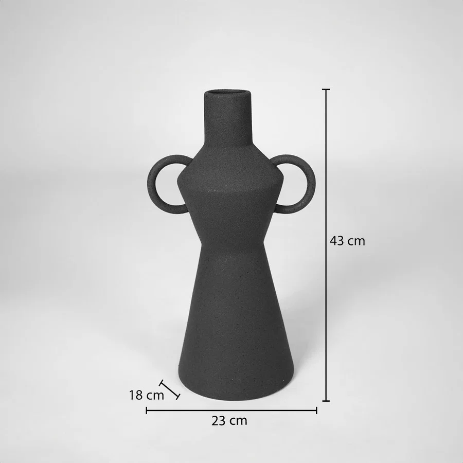 Black textured ceramic floor vase dimension image with 45 cm height and 23 cm width for modern decor.