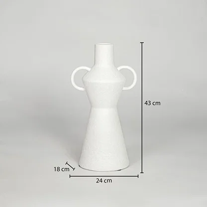 White ceramic decorative flower vase size 43 cm height 24 cm length 18 cm width modern large vase dimension image for product reference.