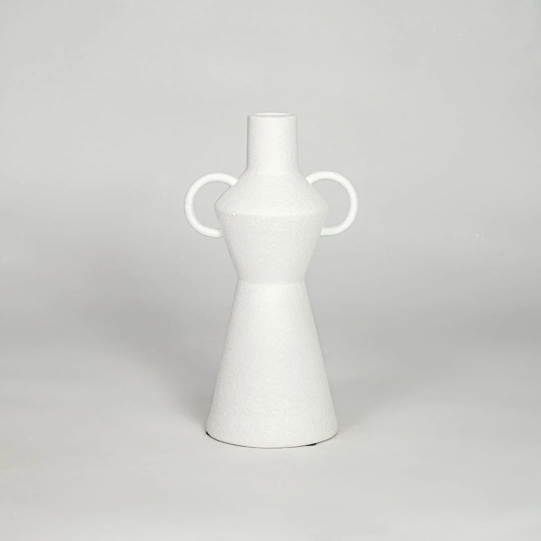 Modern white ceramic decorative vase isolated on clean background stylish large flower vase for home decor use.