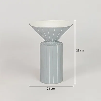 Blue ceramic flower vase size 36 cm height 21 cm width modern decorative vase for table console shelf styling.