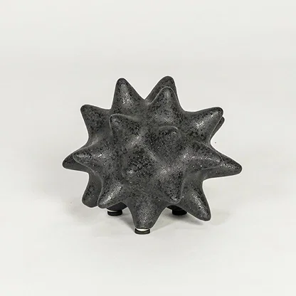 Modern black ceramic statement decor accent with starburst inspired sculpted shape for contemporary interiors.