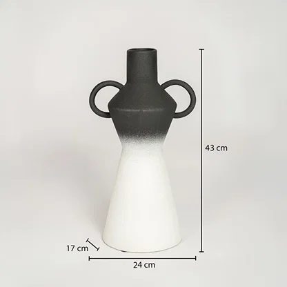 Black and white ombre ceramic vase measuring 43 cm height 24 cm width and 17 cm depth perfect for floor decor styling.