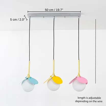 Triple colorful glass pendant light, 50 x 5 cm (19.7 x 2.0 inches) dimensions