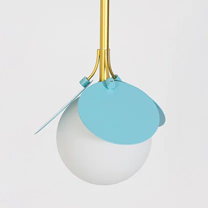 Blue and white glass pendant light with gold metal detailing showcasing elegant modern craftsmanship.