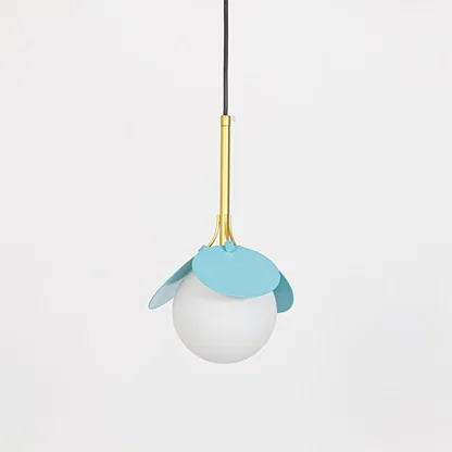 Blue and white glass pendant light designed for kitchen island and contemporary home decor spaces.