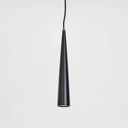 Black metal cone pendant light designed for kitchen island dining room and minimalist home decor.