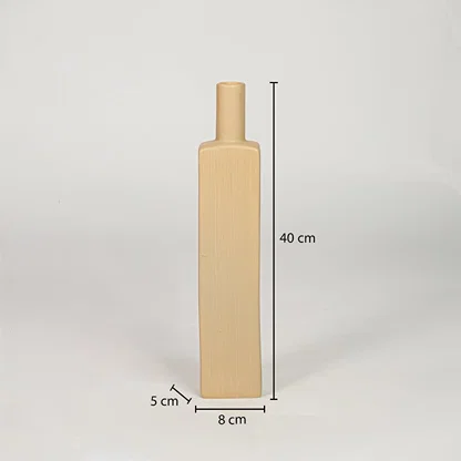 Yellow ceramic tall vase size 40 cm height 8 cm width 5 cm depth modern decorative vase for table console styling.