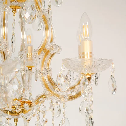 Closeup image of candelabra chandelier for modern dining room decor styling with elegant detailings.