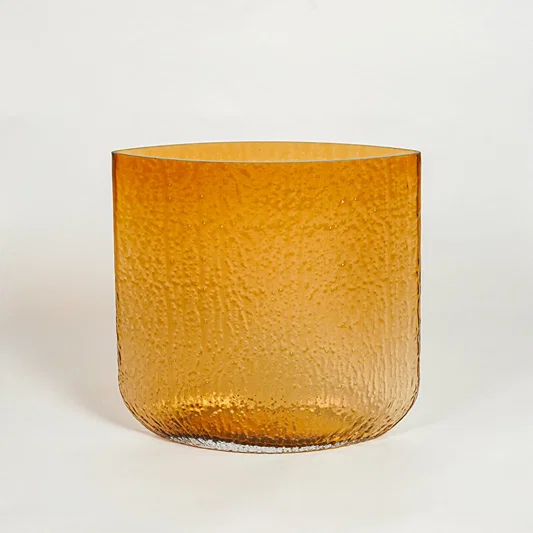 Simple amber textured glass vase for warm home decor and stylish minimalist tabletop display accent needs.