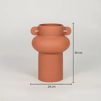 Orange ceramic flower vase size 30 cm height 24 cm width modern decorative vase for table console shelf styling.