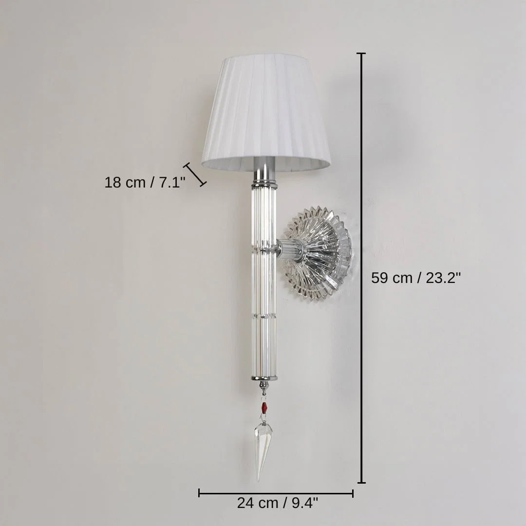 Wall light with chrome base fabric shade and crystal detailing, 59 x 24 x 18 cm (23.2 x 9.4 x 7.1 inches) dimensions
