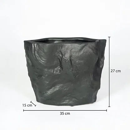 Modern black decorative planter with 35cm width for stylish indoor plant and home decor styling.