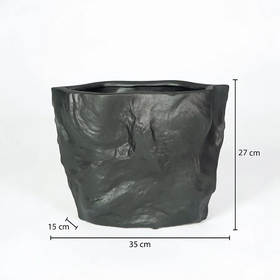 Modern black decorative planter with 35cm width for stylish indoor plant and home decor styling.