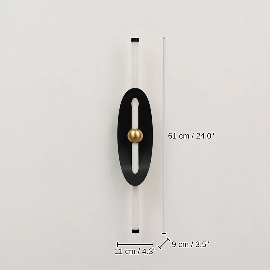 Eclipse Curved Shield Wall Light - Black, 61 x 11 x 9 cm (24.0 x 4.3 x 3.5 inches) dimensions