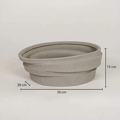 Grey ceramic decorative bowl measuring 15 cm height and 39 cm width for modern tabletop decor styling.