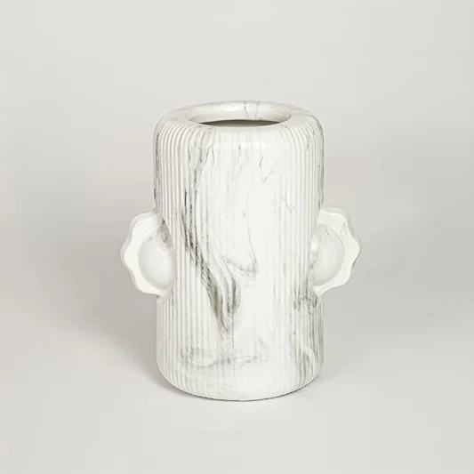Fisher imperfect white ceramic vase with textured sculpted surface isolated on clean white background for modern decor styling.