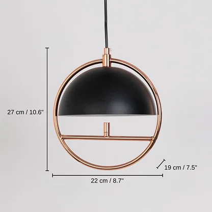 Black metal and rose gold pendant light, base 27 x 22 x 19 cm (10.6 x 8.7 x 7.5 inches), canopy 10 x 10 cm (3.9 x 3.9 inches) dimensions