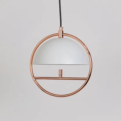 Detailed view of black metal and copper pendant light showcasing refined finish and unique design.