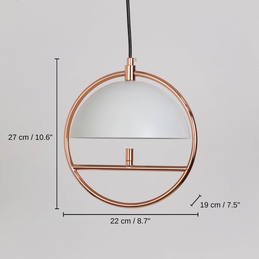 White metal and rose gold pendant light, base 27 x 22 x 19 cm (10.6 x 8.7 x 7.5 inches), canopy 10 x 10 cm (3.9 x 3.9 inches) dimensions