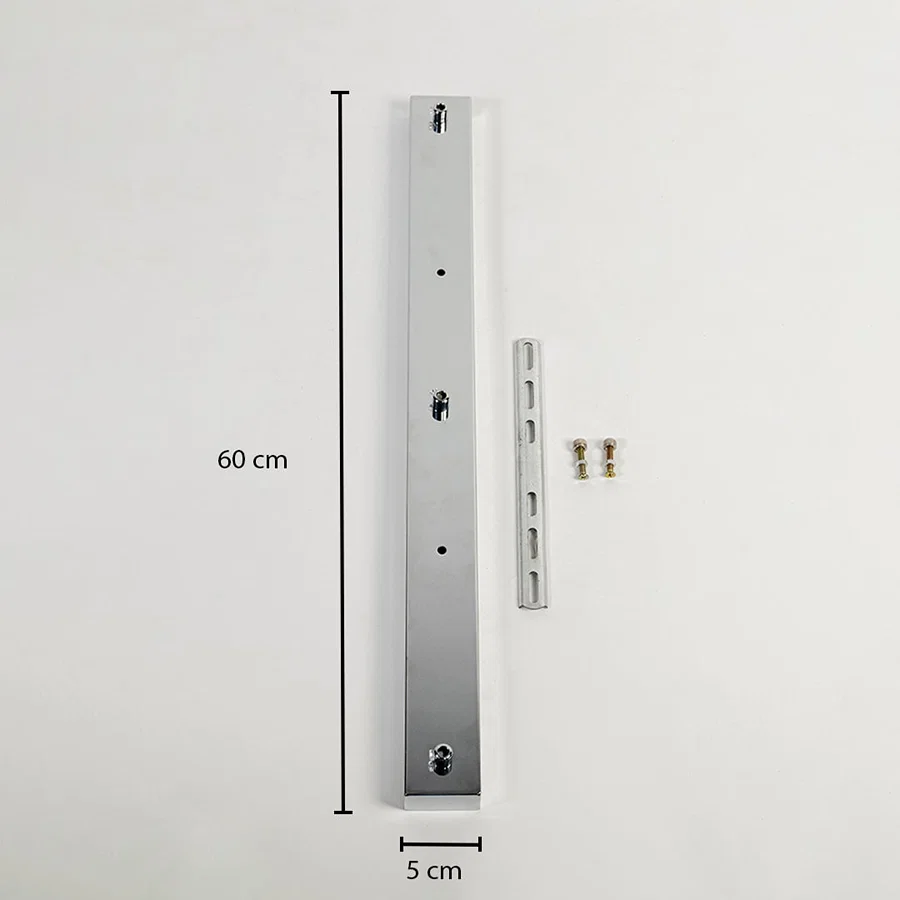 Metal ceiling mounting plate dimension image with 5 cm width and 60 cm length for pendant light installation.