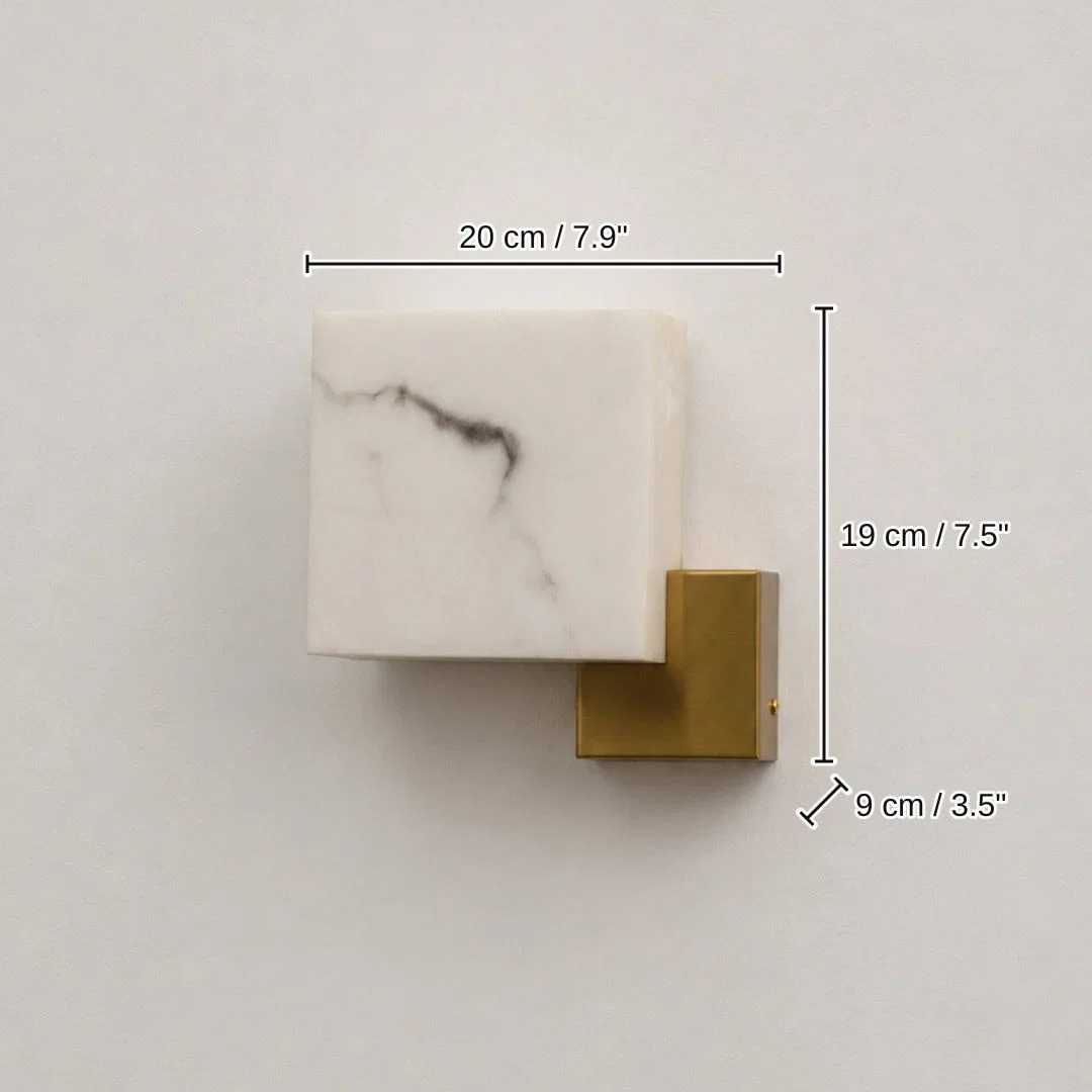 Kubo Square Alabaster Wall Sconce, 19 x 20 x 9 cm (7.5 x 7.9 x 3.5 inches) dimensions