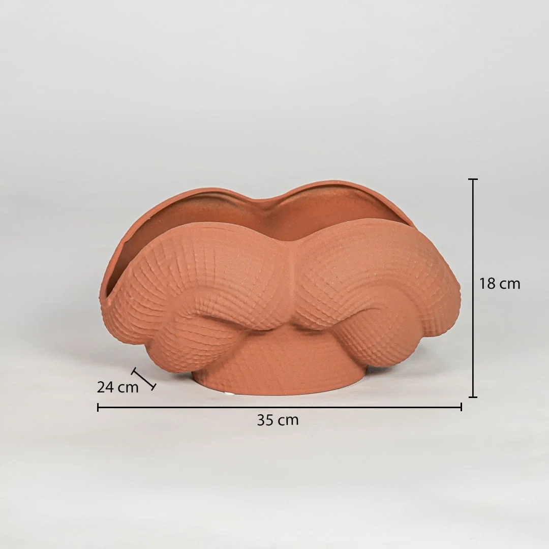 Orange ceramic bowl vase size 18 cm height 35 cm width 24 cm depth decorative centerpiece for table console shelf styling.