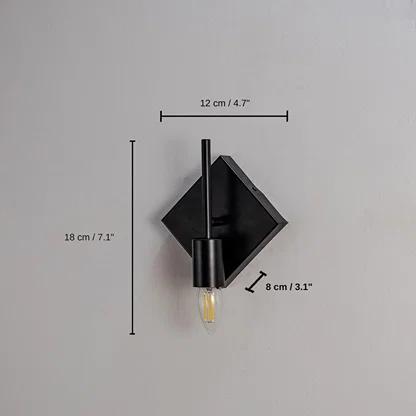 Black wall light with gold bulb holder and circular frame, 18 x 12 x 8 cm (7.1 x 4.7 x 3.1 inches) dimensions