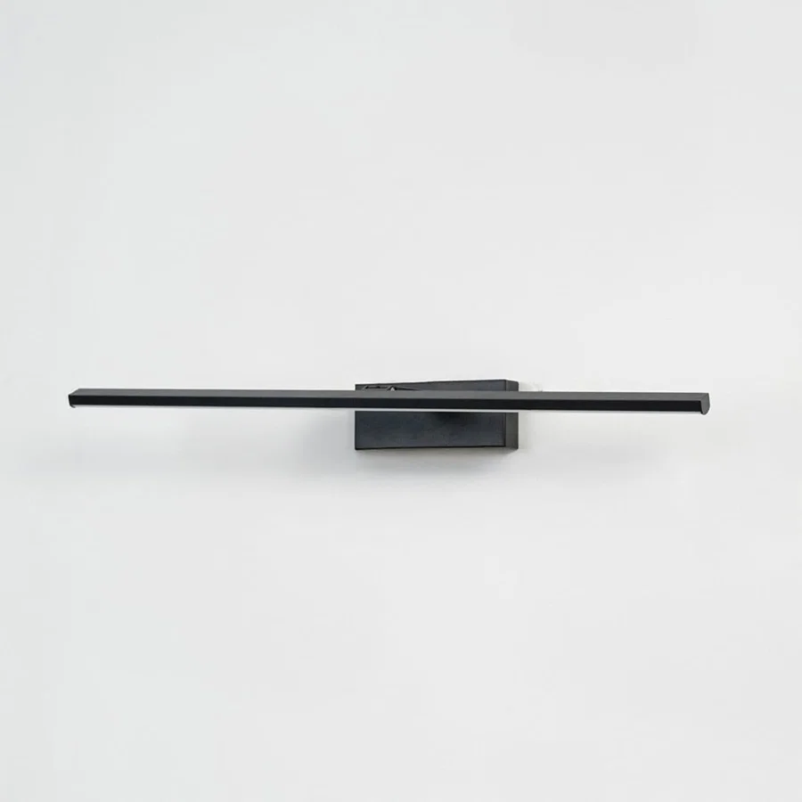 Modern black LED wall light measuring 61 cm wide with slim rectangular profile designed for bathrooms or vanity spaces.