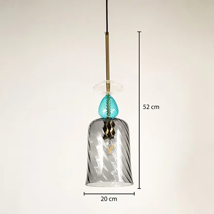 Blue and smoked glass pendant light measuring 20 cm width and 52 cm height crafted for elegant ceiling lighting decor.