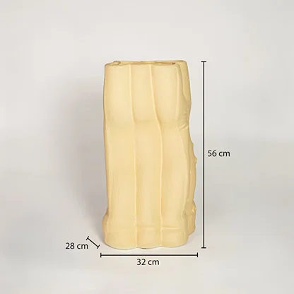 Beige ceramic decorative floor vase showing 32 cm width 28 cm depth and 56 cm height ideal for living room floor decor display.