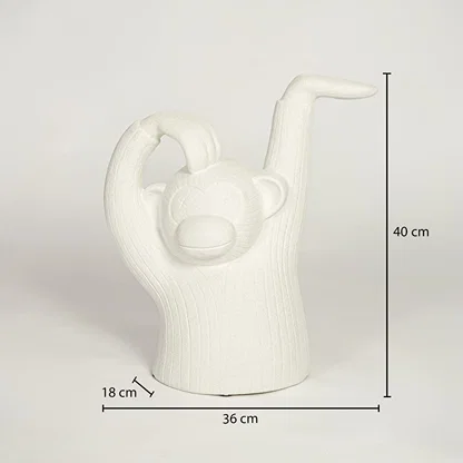 White monkey decor sculpture dimension image showing 40 cm height 36 cm width and 18 cm depth modern decorative figurine.