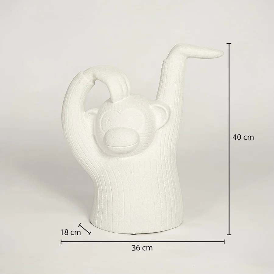 White monkey decor sculpture dimension image showing 40 cm height 36 cm width and 18 cm depth modern decorative figurine.
