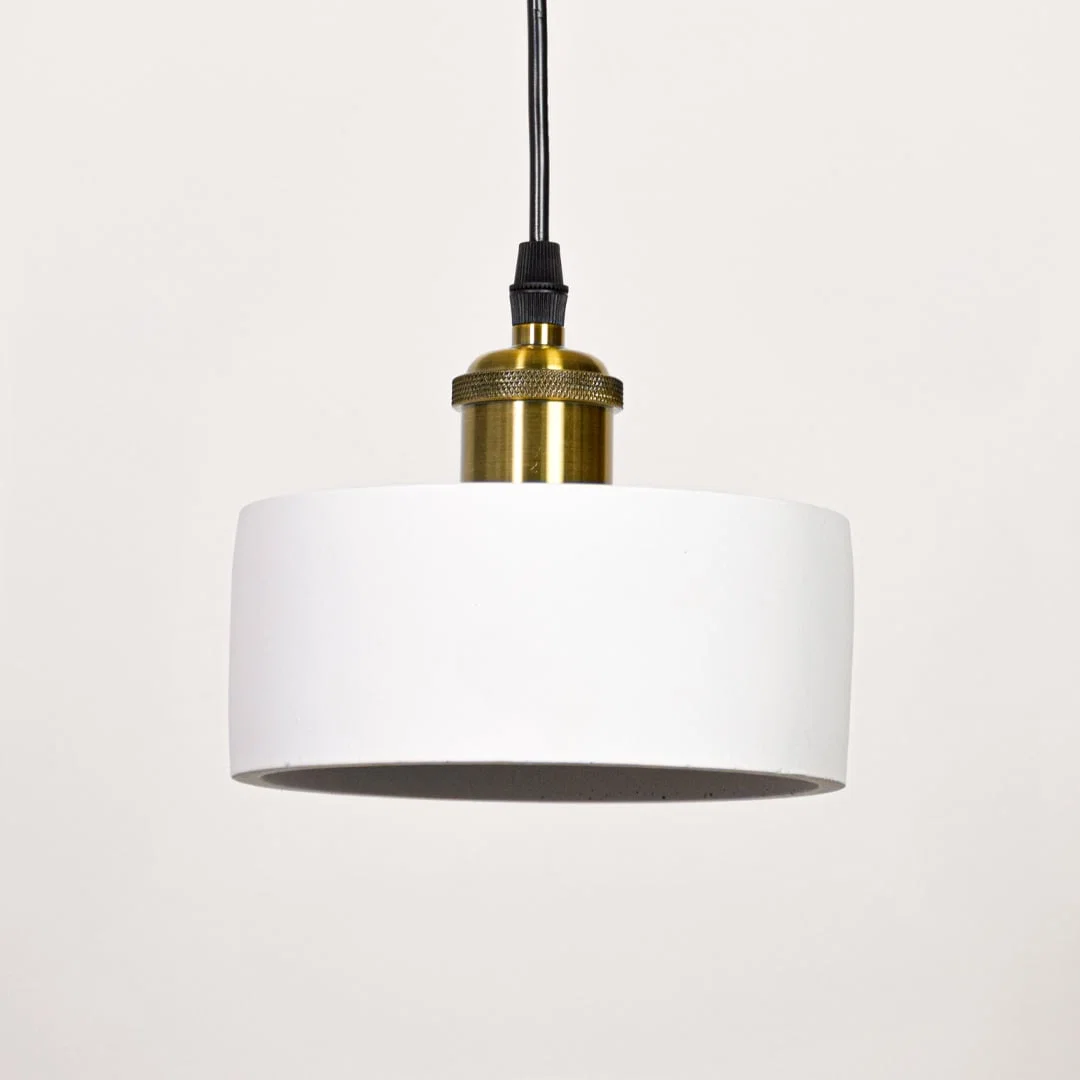 White metal pendant light with polished gold fittings designed for stylish contemporary spaces.
