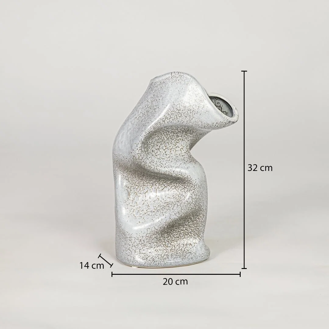 Grey ceramic decorative flower vase size 32 cm height 20 cm length 14 cm width textured finish modern home decor vase dimension image.