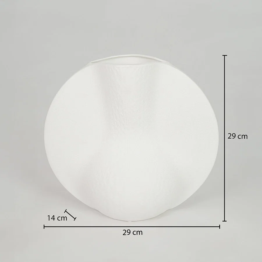 Dimension image of white ceramic decor plate measuring 29 cm for modern dining table styling with matte finish.